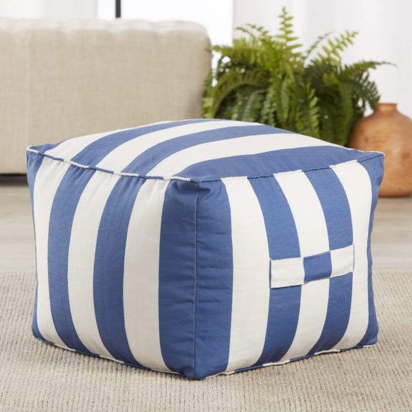 Chatham Indoor/ Outdoor Striped Blue/ White Cuboid Pouf