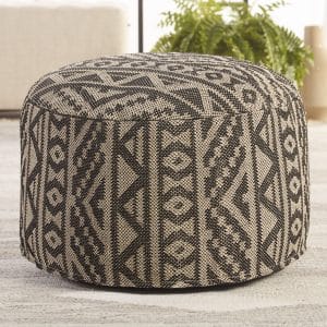 Renon Indoor/ Outdoor Tribal Black/ Light Taupe Cylinder Pouf