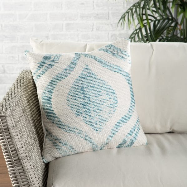 Nikki Chu by  Cymbal Indoor/ Outdoor Geometric Teal/ Cream (18" Square)