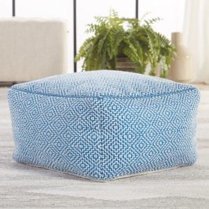Loranca Indoor/ Outdoor Trellis Blue/ White Cuboid Pouf