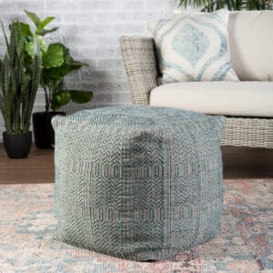 Destrie Indoor/ Outdoor Tribal Light Blue/ Light Gray Cube Pouf