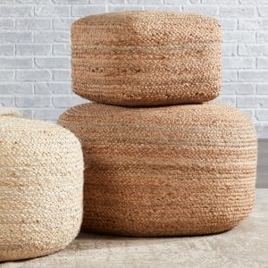 Sangam Natural Solid Beige Cuboid Pouf