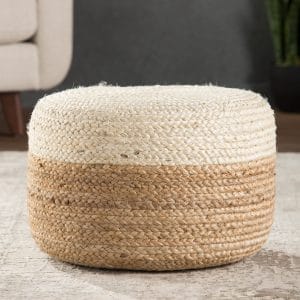Oliana Natural Ombre White/ Beige Cylinder Pouf