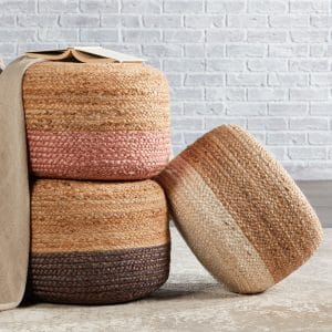 Oliana Natural Ombre White/ Beige Cylinder Pouf