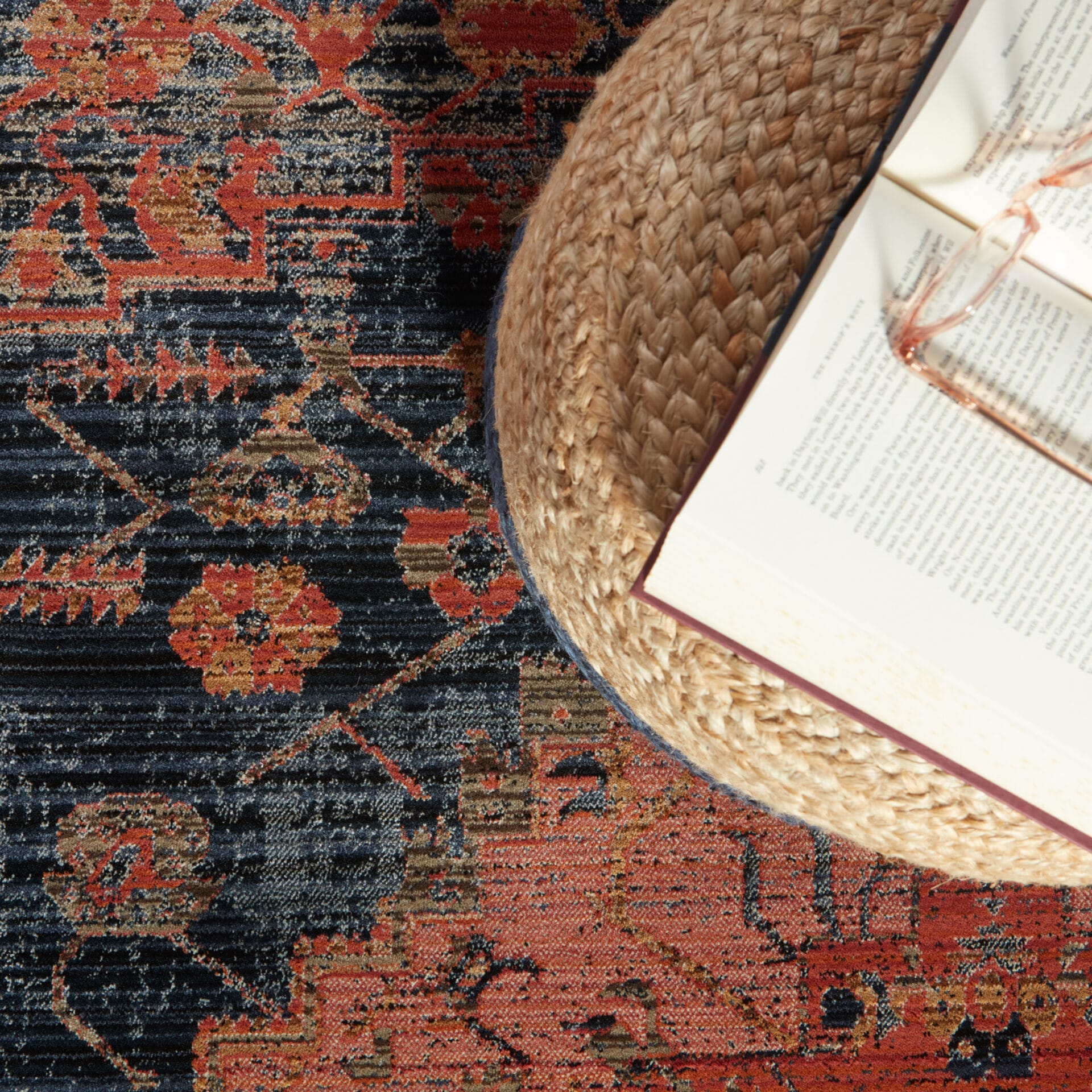 Oliana Natural Ombre Blue/ Beige Cylinder Pouf