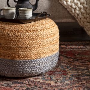 Oliana Natural Ombre Light Gray/ Beige Cylinder Pouf