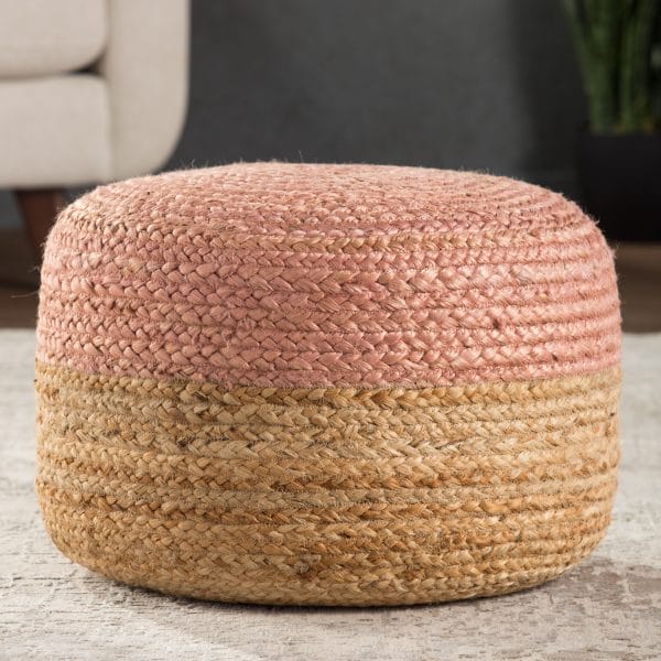 Oliana Ombre Natural Beige/ Light Pink Cylinder Pouf
