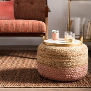 Oliana Ombre Natural Beige/ Light Pink Cylinder Pouf