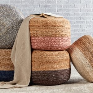 Oliana Ombre Natural Beige/ Light Pink Cylinder Pouf