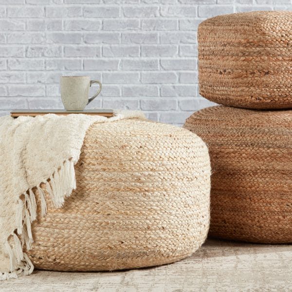 Mesa Natural Solid White Cylinder Pouf