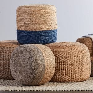 Oliana Natural Ombre Blue/ Beige Cylinder Pouf
