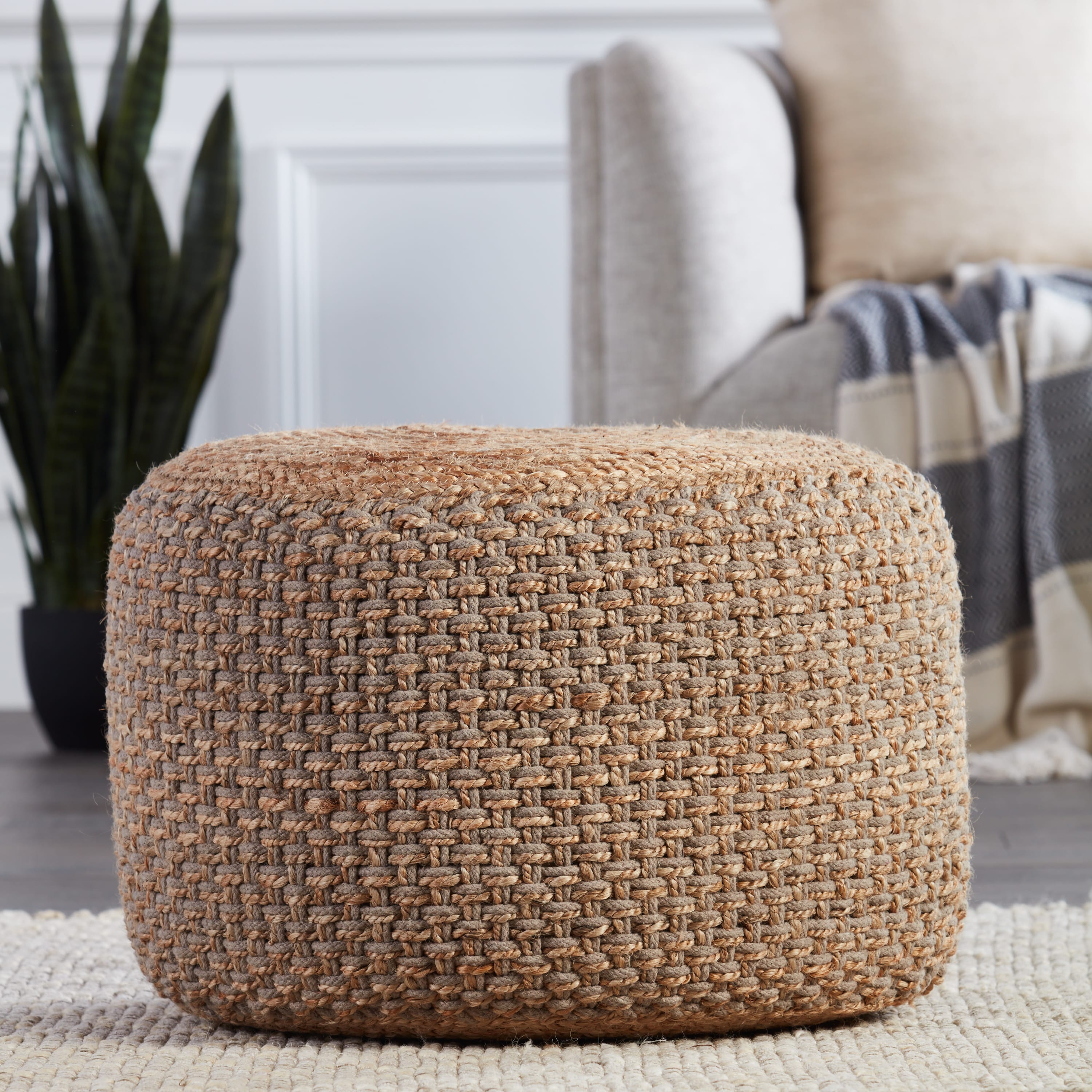 Kealani Trellis Gray/ Beige Cylinder Pouf