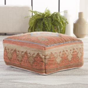  Ember Indoor/ Outdoor Tribal Orange/ Blue Cuboid Pouf