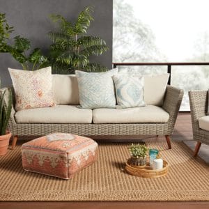 Ember Indoor/ Outdoor Tribal Orange/ Blue Cuboid Pouf