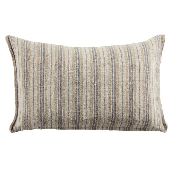 Lucien Striped Cream/ Gray Down Pillow (13"X21" Lumbar)