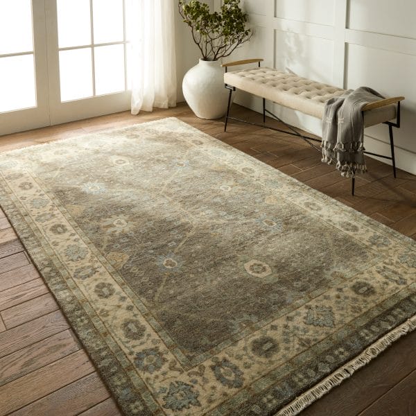 Princeton Hand-Knotted Floral Tan/ Light Blue Area Rug (9'X12')