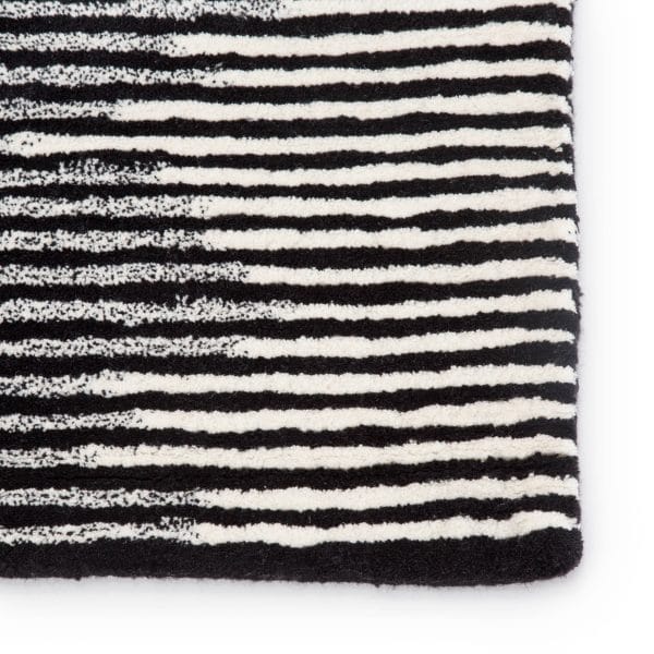 Tabo Handmade Striped Black/ Cream Area Rug (2'X3')