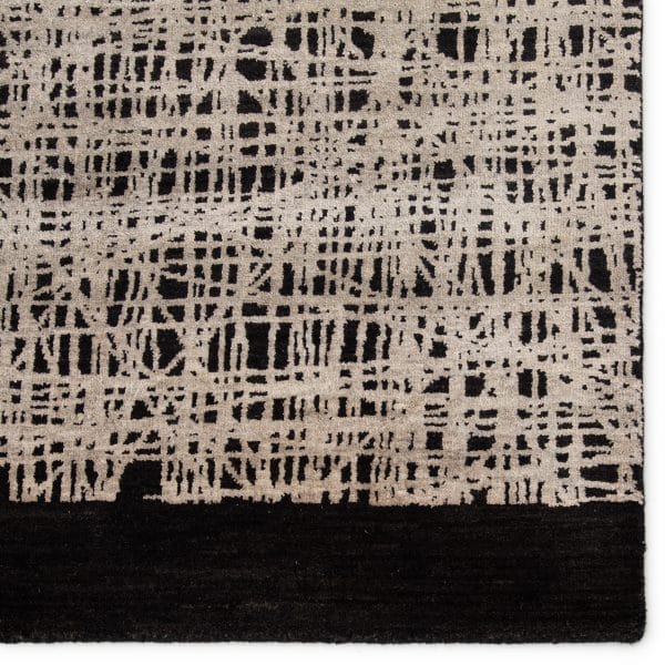 Kavi by  Kuros Cinco Hand-Knotted Abstract Black/ Beige Area Rug (8'X10')