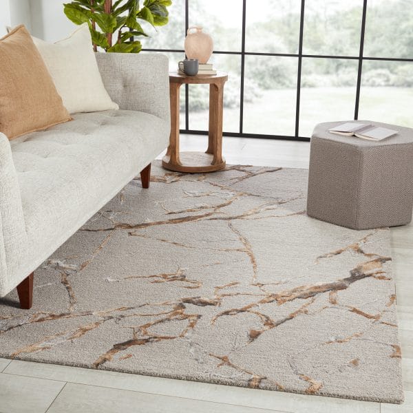 Shattered Handmade Abstract Gray/ Gold Area Rug (5'X8')