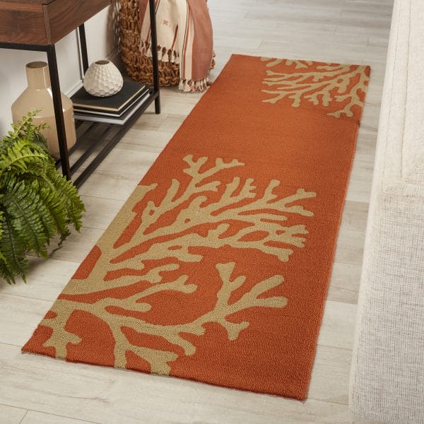Bough Out Indoor/ Outdoor Floral Orange/ Taupe Runner Rug (2'6"X8')