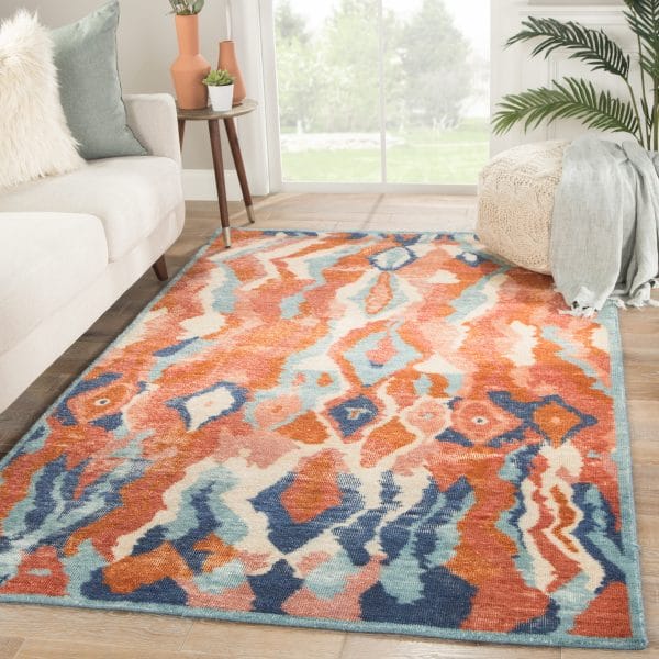 Woodstock Hand-Knotted Abstract Red/ Blue Area Rug (8'X10')