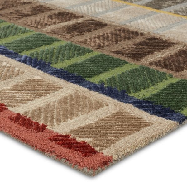 Tapetto Handmade Striped Multicolor Area Rug (6'X9')