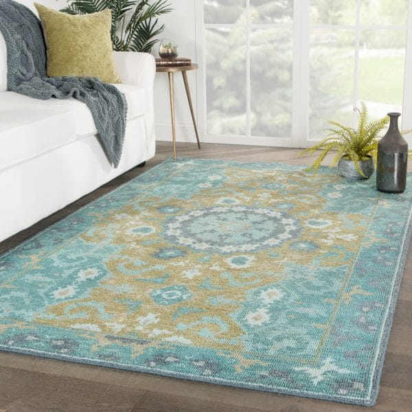 Modify Hand-Knotted Medallion Teal/ Olive Area Rug (5'X8')