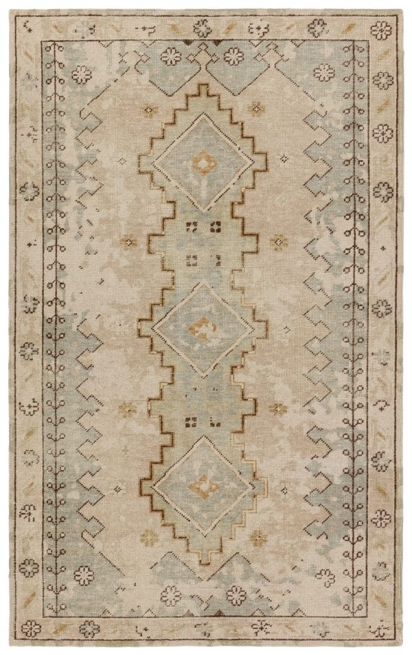 Pathos Hand-Knotted Medallion Tan/ Green Area Rug (5'X8')
