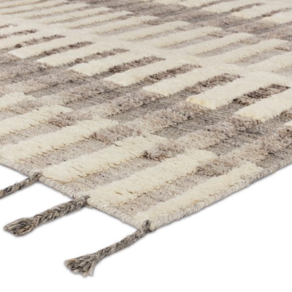 Izza Hand-Knotted Striped Cream/ Taupe Area Rug (6'X9')