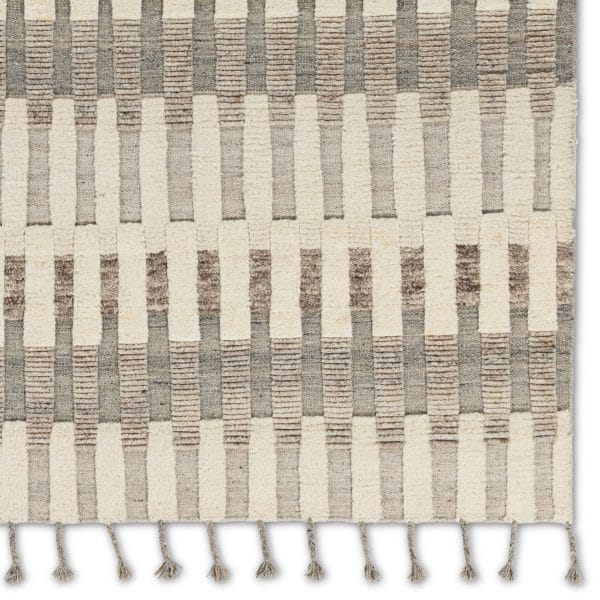 Izza Hand-Knotted Striped Cream/ Taupe Area Rug (6'X9')