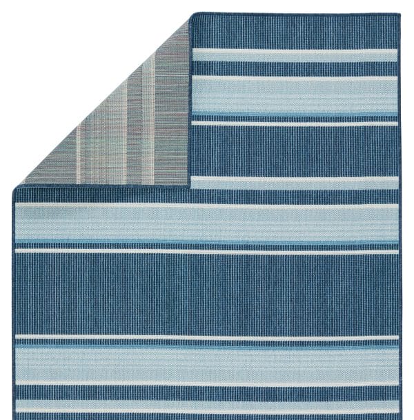 Vibe by  Devato Indoor/ Outdoor Striped Blue/ Cream Runner Rug (2'6"X8')