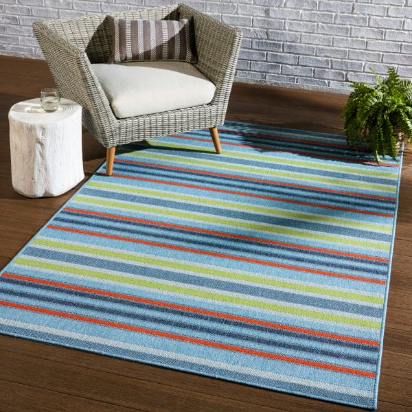 Vibe by  Lloria Indoor/ Outdoor Striped Blue/ Orange Runner Rug (2'6"X8')
