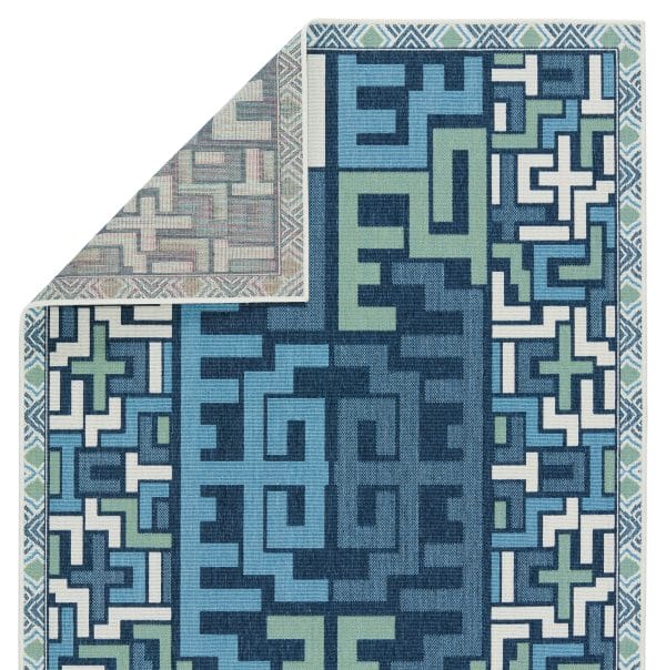 Vibe by  Arpino Indoor/ Outdoor Geometric Blue/ Green Runner Rug (2'6"X8')