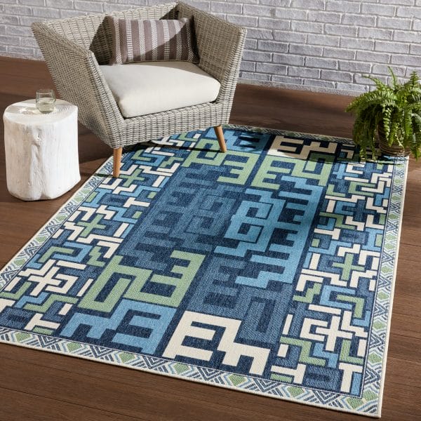 Vibe by  Arpino Indoor/ Outdoor Geometric Blue/ Green Runner Rug (2'6"X8')