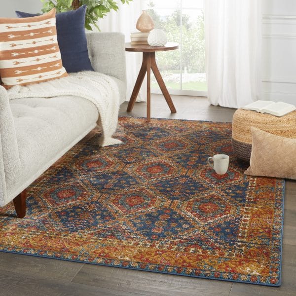 Vibe By  Quillen Medallion Blue/ Red Area Rug (7'6"X9'6")