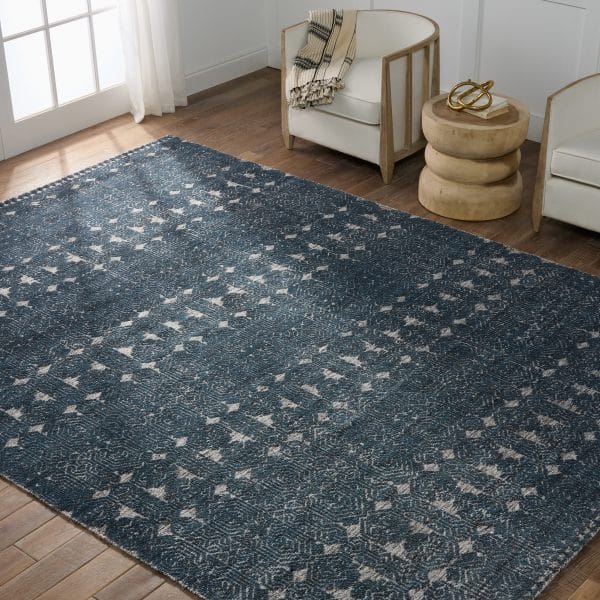 Abelle Hand-Knotted Medallion Teal/ White Area Rug (5'X8')