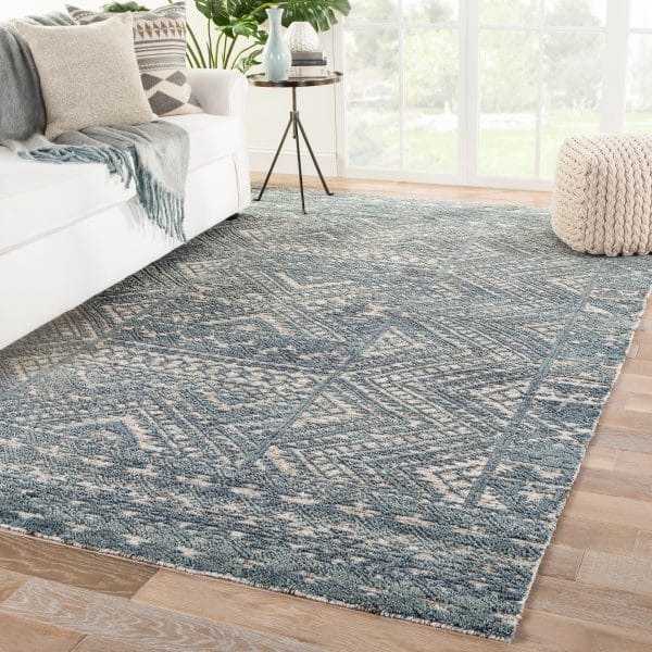 Prentice Hand-Knotted Geometric Blue/ Ivory Area Rug (5'X8')