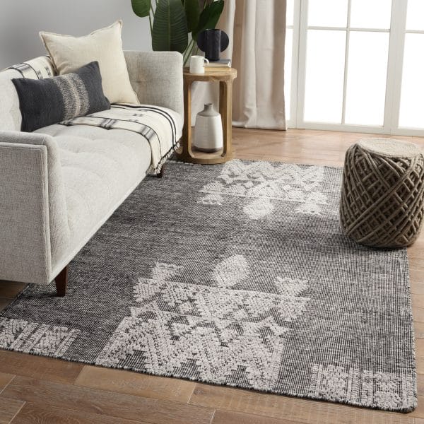Torsby Hand-Knotted Geometric Black/ Ivory Area Rug (5'X8')