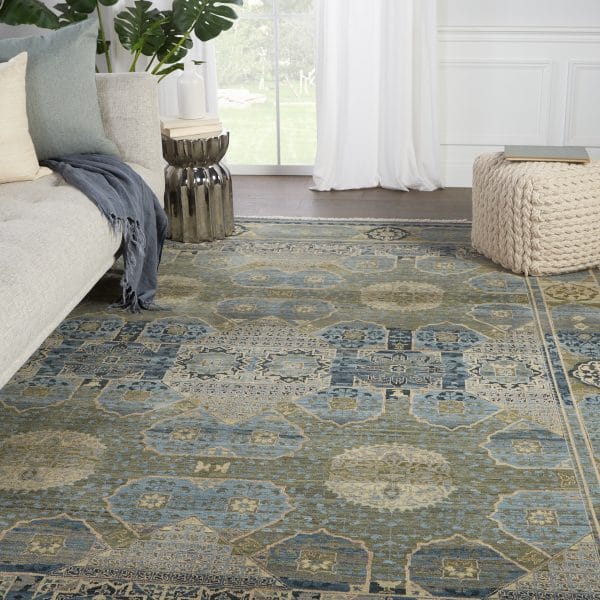 Jenny Jones by  Levant Hand-Knotted Medallion Blue/ Green Area Rug (5'X8')