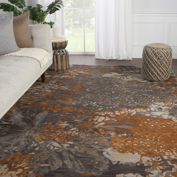 Jenny Jones by  Kimono Hand-Knotted Floral Gray/ Gold Area Rug (8'X10')