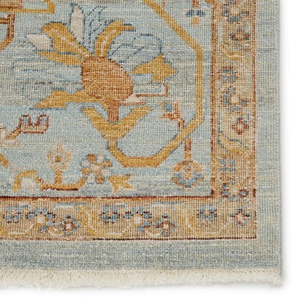 Ballast Hand-Knotted Oriental Light Blue/ Gold Area Rug (6'X9')