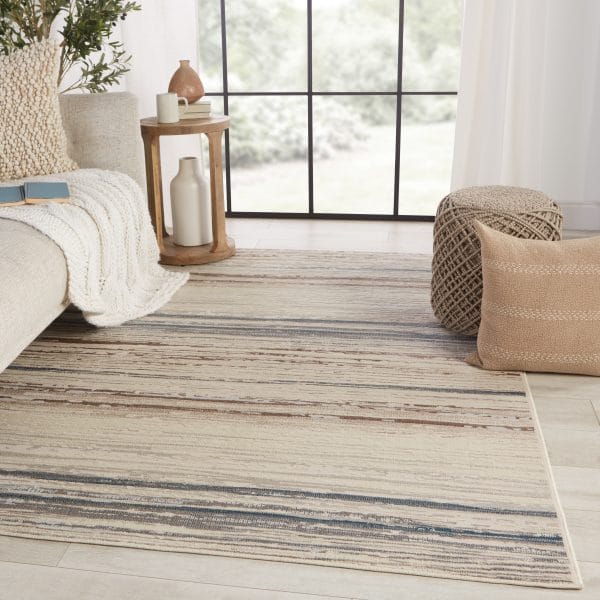 Vibe by  Haldor Abstract Ivory/ Blue Runner Rug (3'X8')