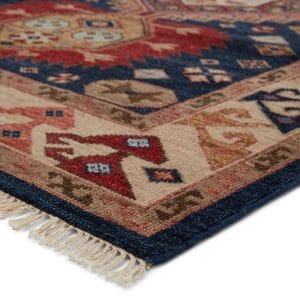 Artemis by  Karter Hand-Knotted Medallion Blue/ Red Area Rug (5'6"X8')